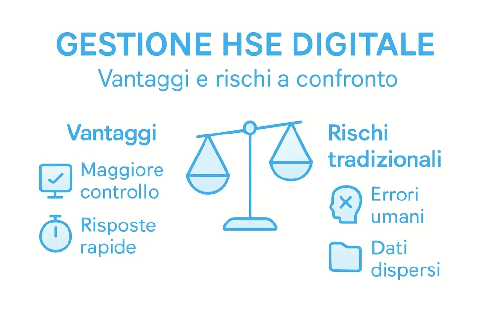 Infografica: vantaggi e potenziali criticità della digitalizzazione in ambito HSE