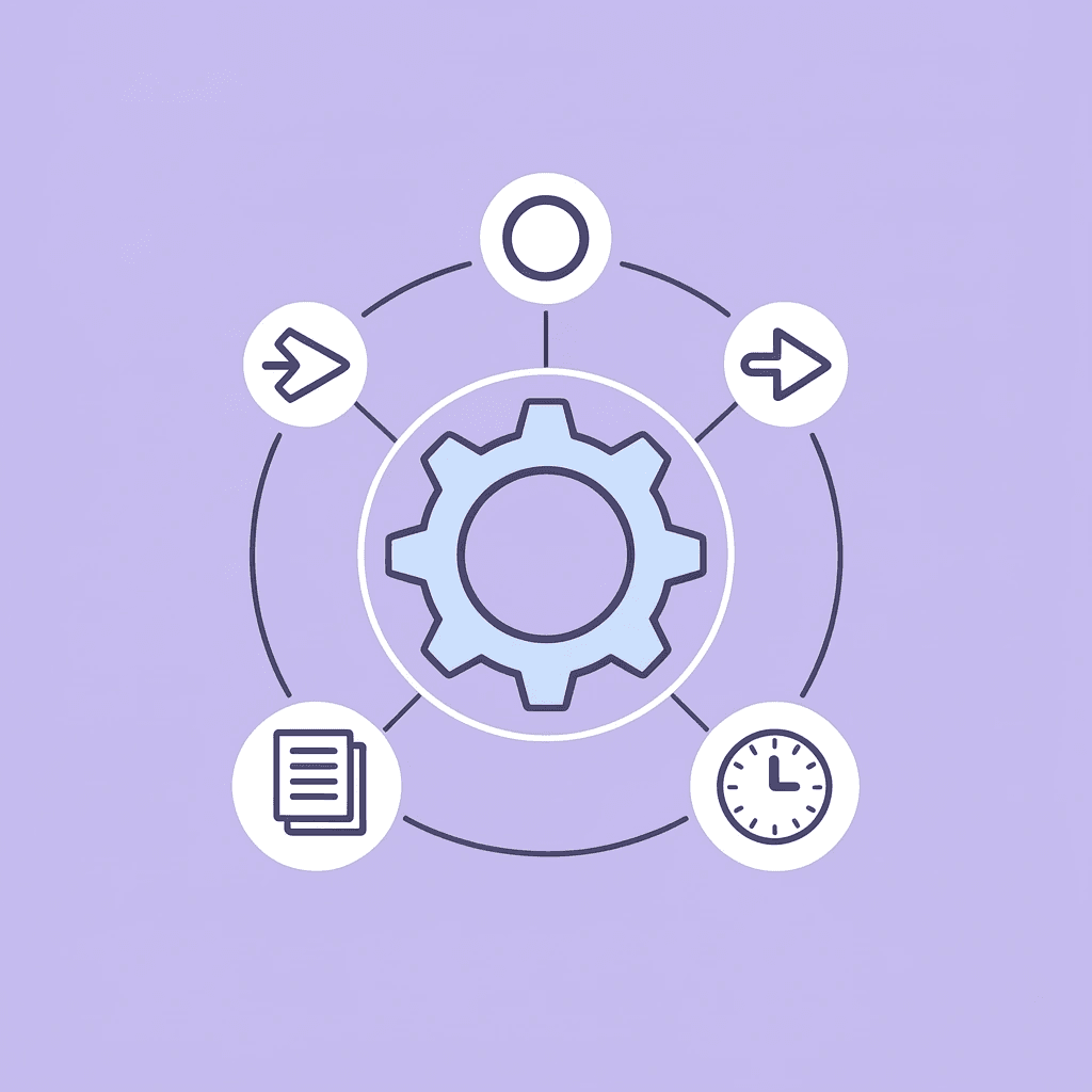 Central Airtable AI icon connected to four surrounding capabilities: content generation, data processing, automation, and application building