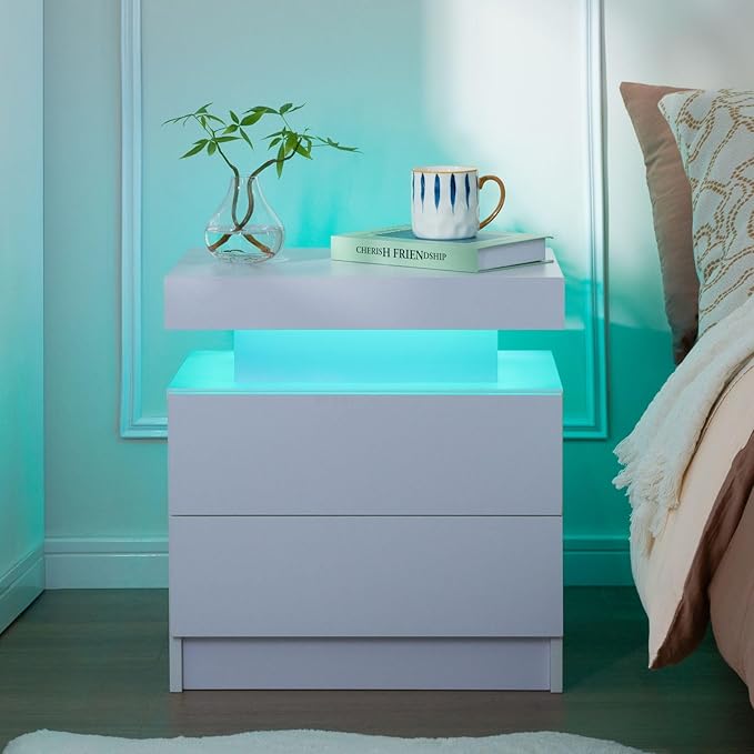 Elegant nightstand with light with ample storage space and a timeless design.