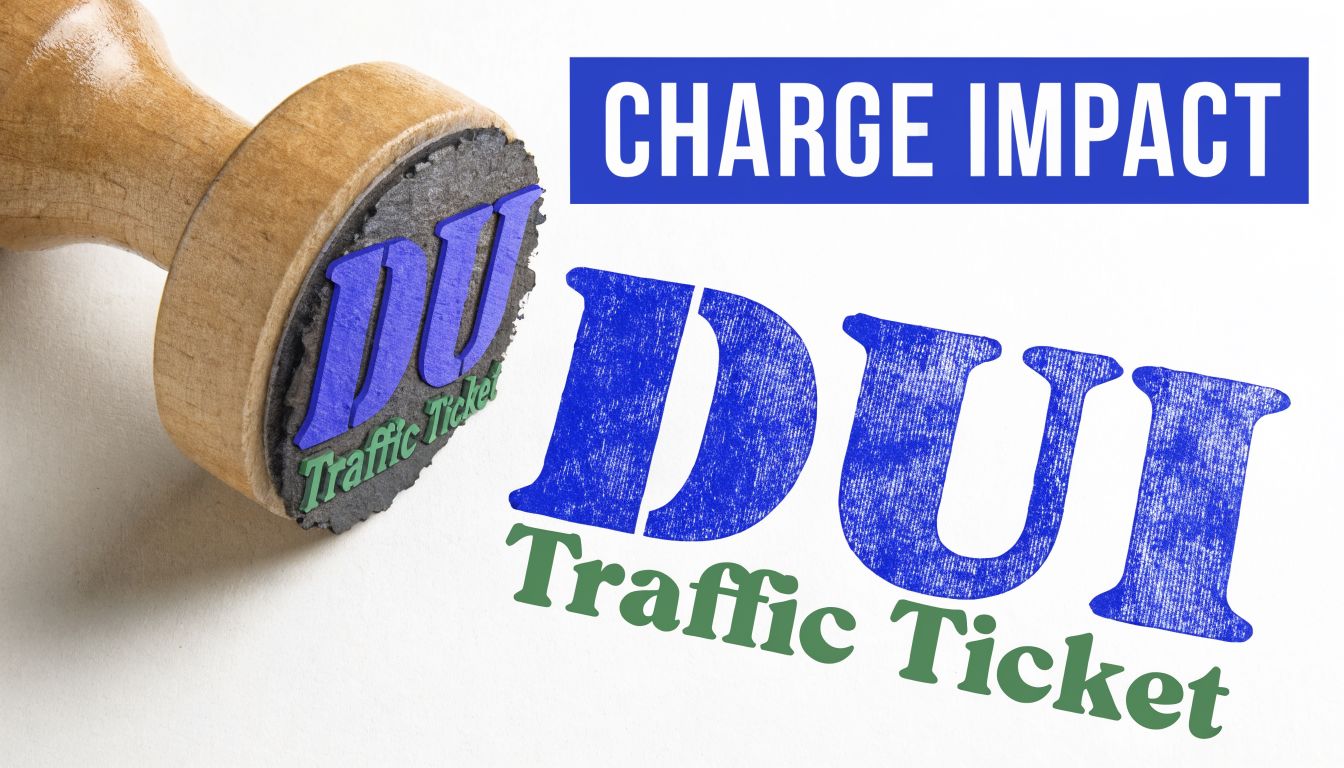 A wooden rubber stamp pressing the words DUI Traffic Ticket onto a white textured paper background.
