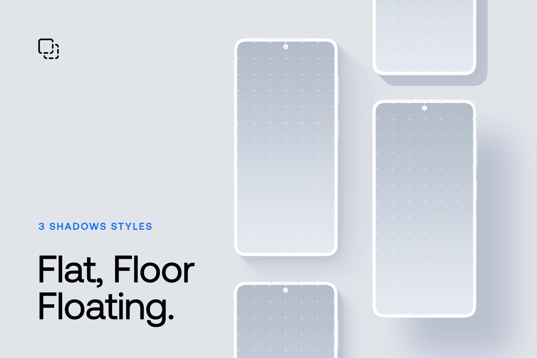 Three Samsung Galaxy S26 clay mockups presented in a flat, floor floating style with soft shadows.
