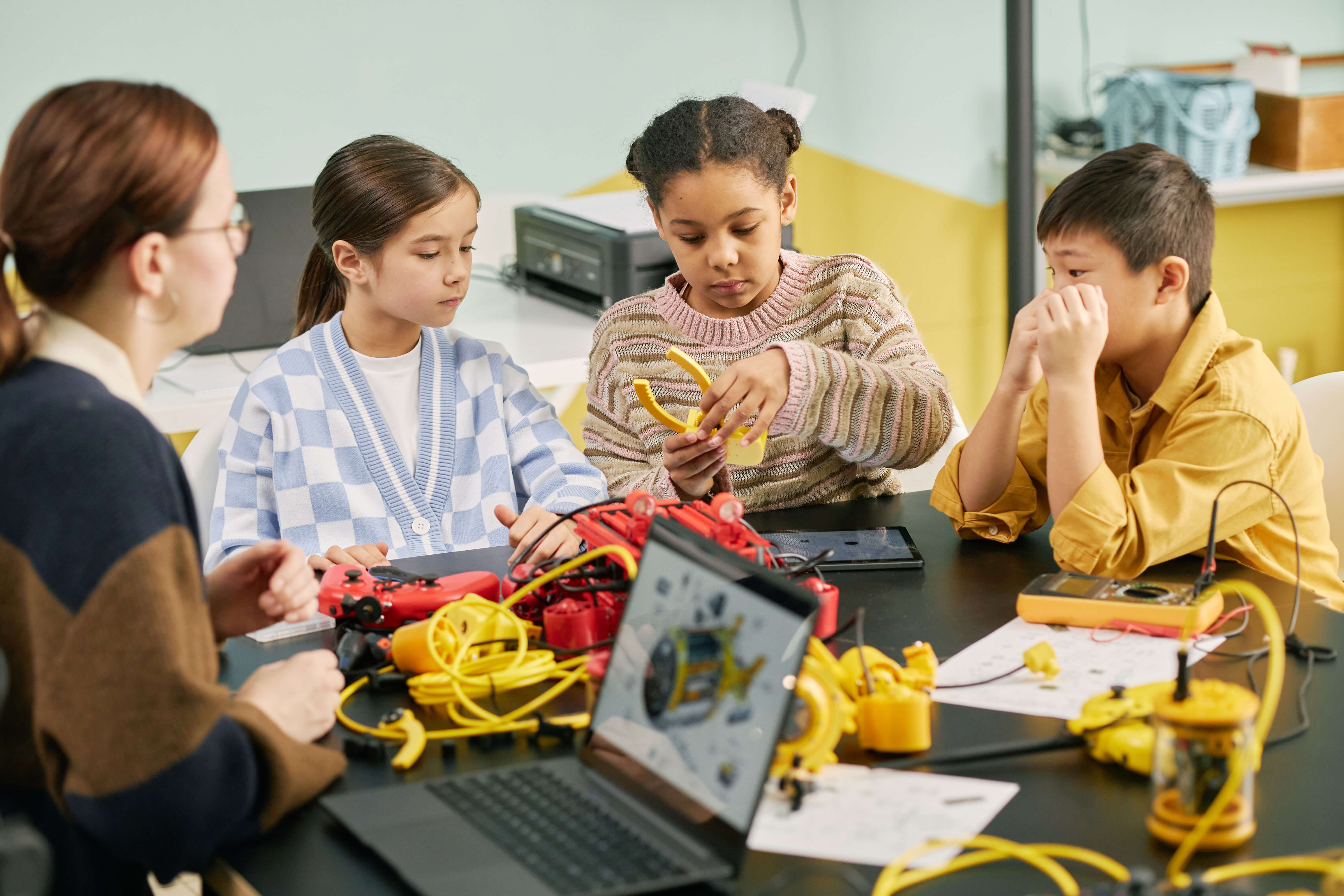 A modern classroom with sleek furniture
