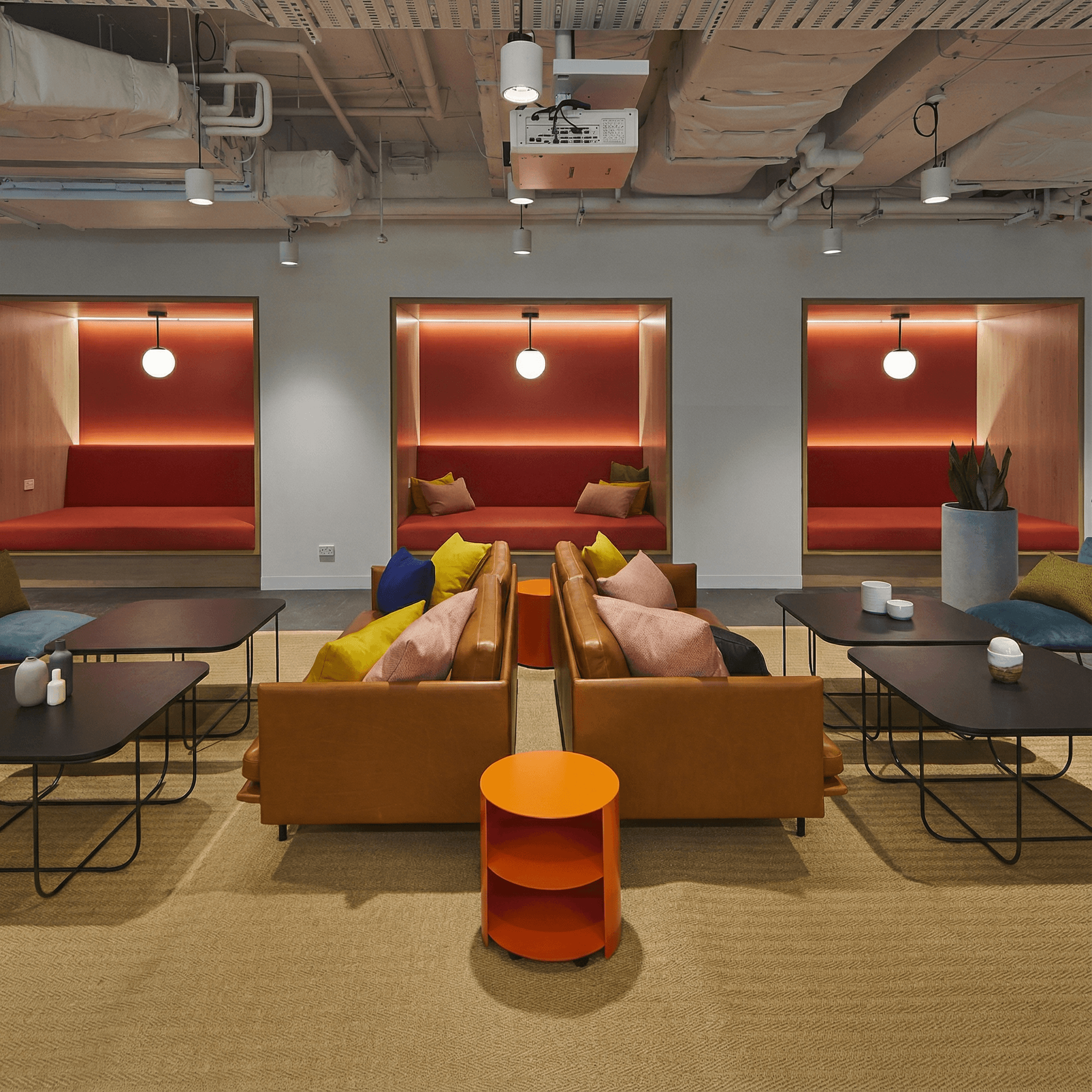 room with glass divider and white curtain