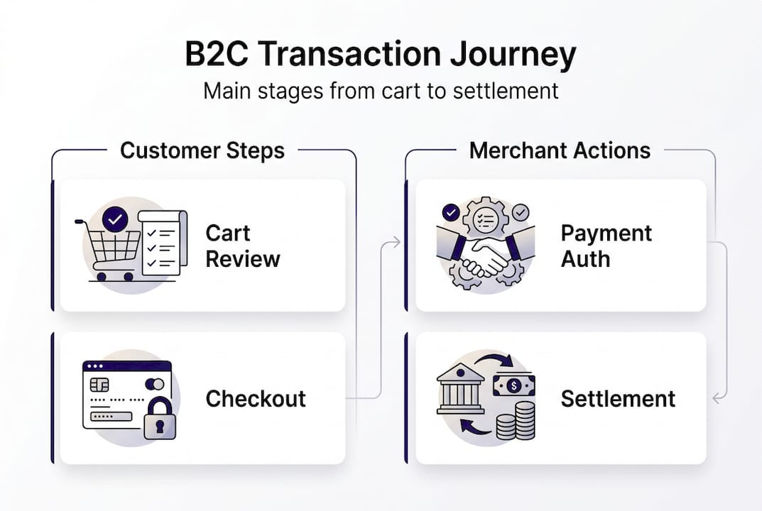 Infographic showing B2C transaction process steps