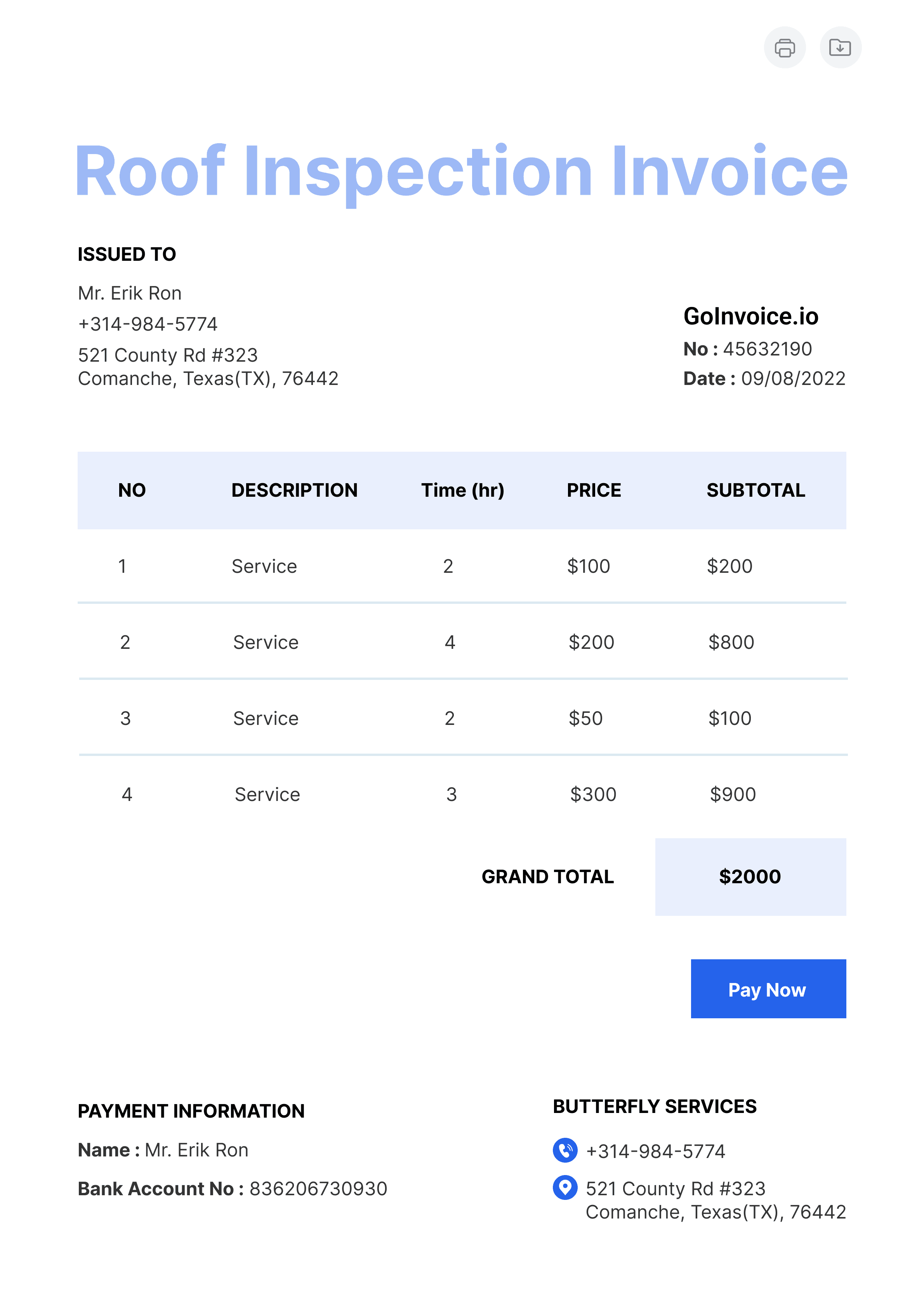 Roof Inspection Invoice