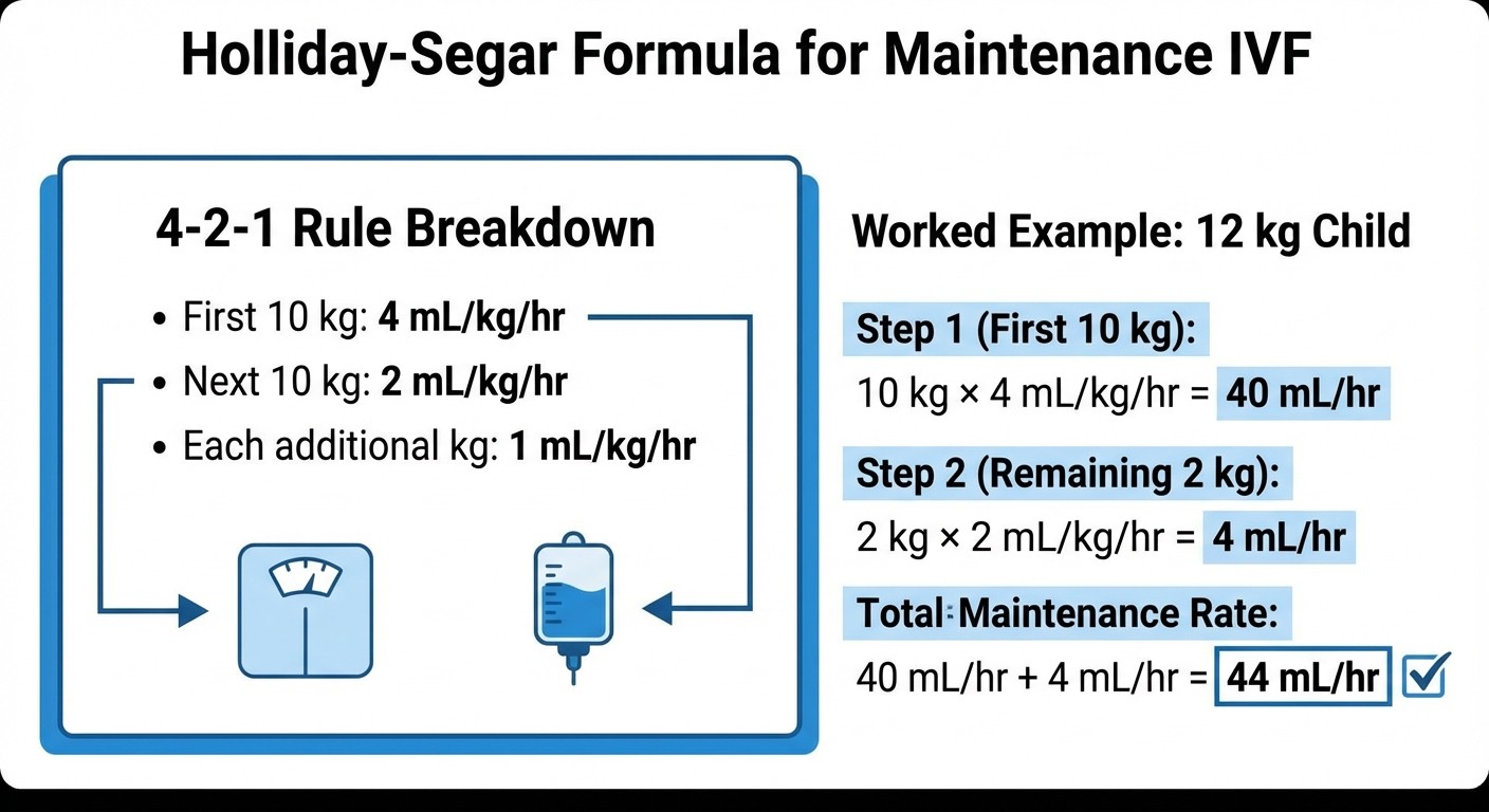 Holliday-Segar formula 4-2-1 rule calculation for 12 kg child
