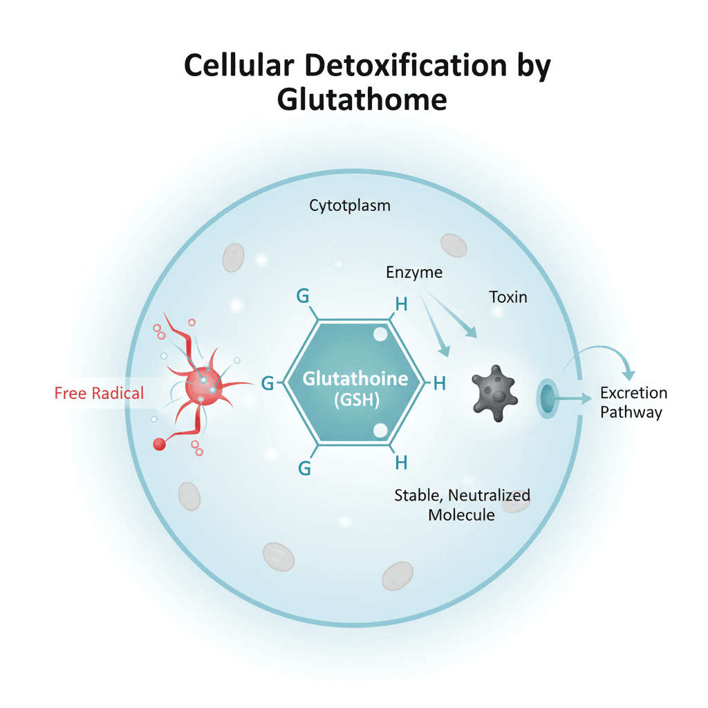 Illustration showing the detoxification process in cells or the molecule fighting free radicals.