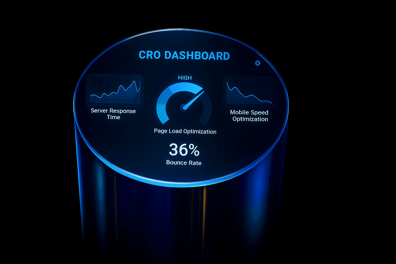 Dashboard displaying server response time page load optimization and mobile speed optimization metrics
