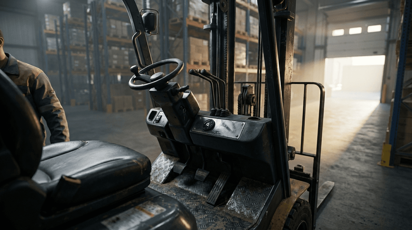 a forklift with a stack of boxes on top of it