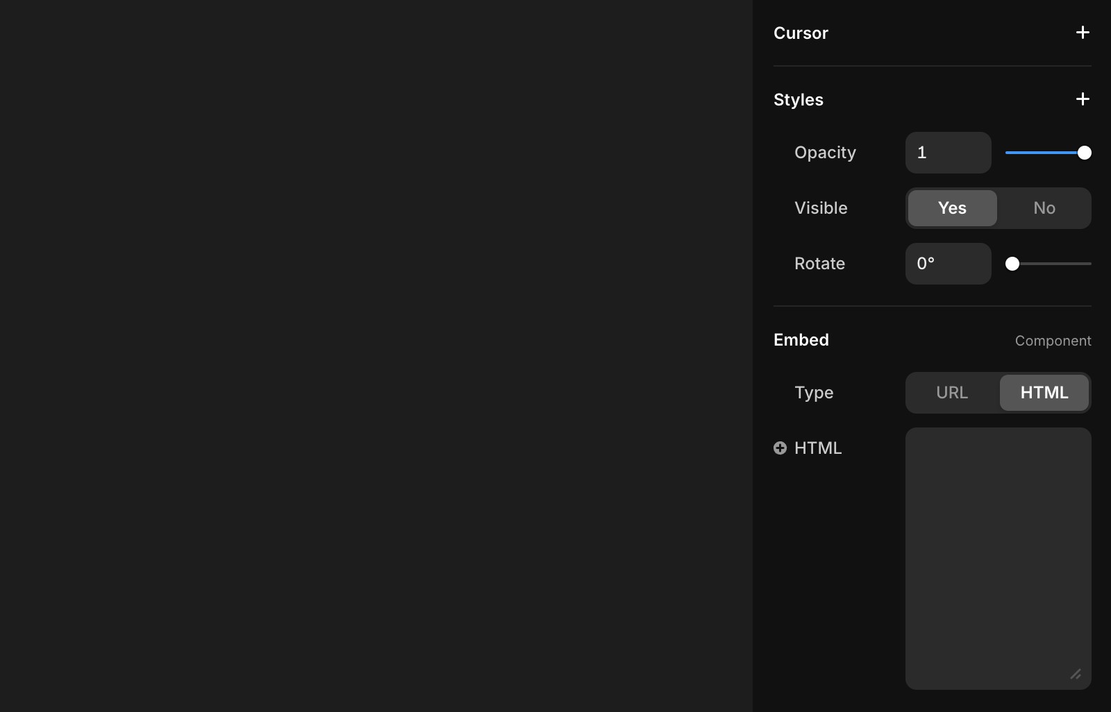 右侧面板包含一个大型文本框,可用于插入自定义 HTML 代码。