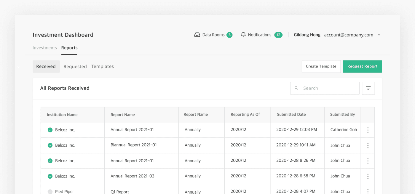 Business Reports through Quotabook makes it possible to manage business reports from all the portfolio firms on a single page