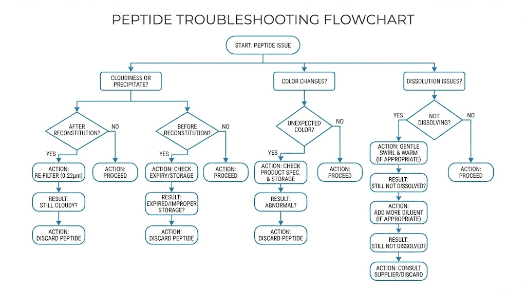 Peptide troubleshooting guide showing common problems and solutions