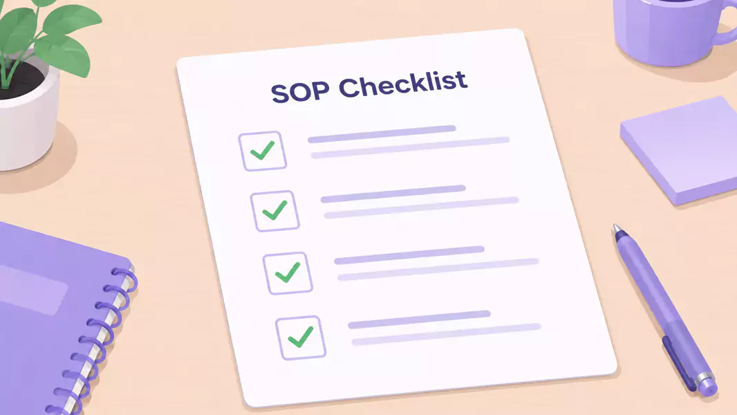 Process checklist lies on a desk ready to be used in making SOP video