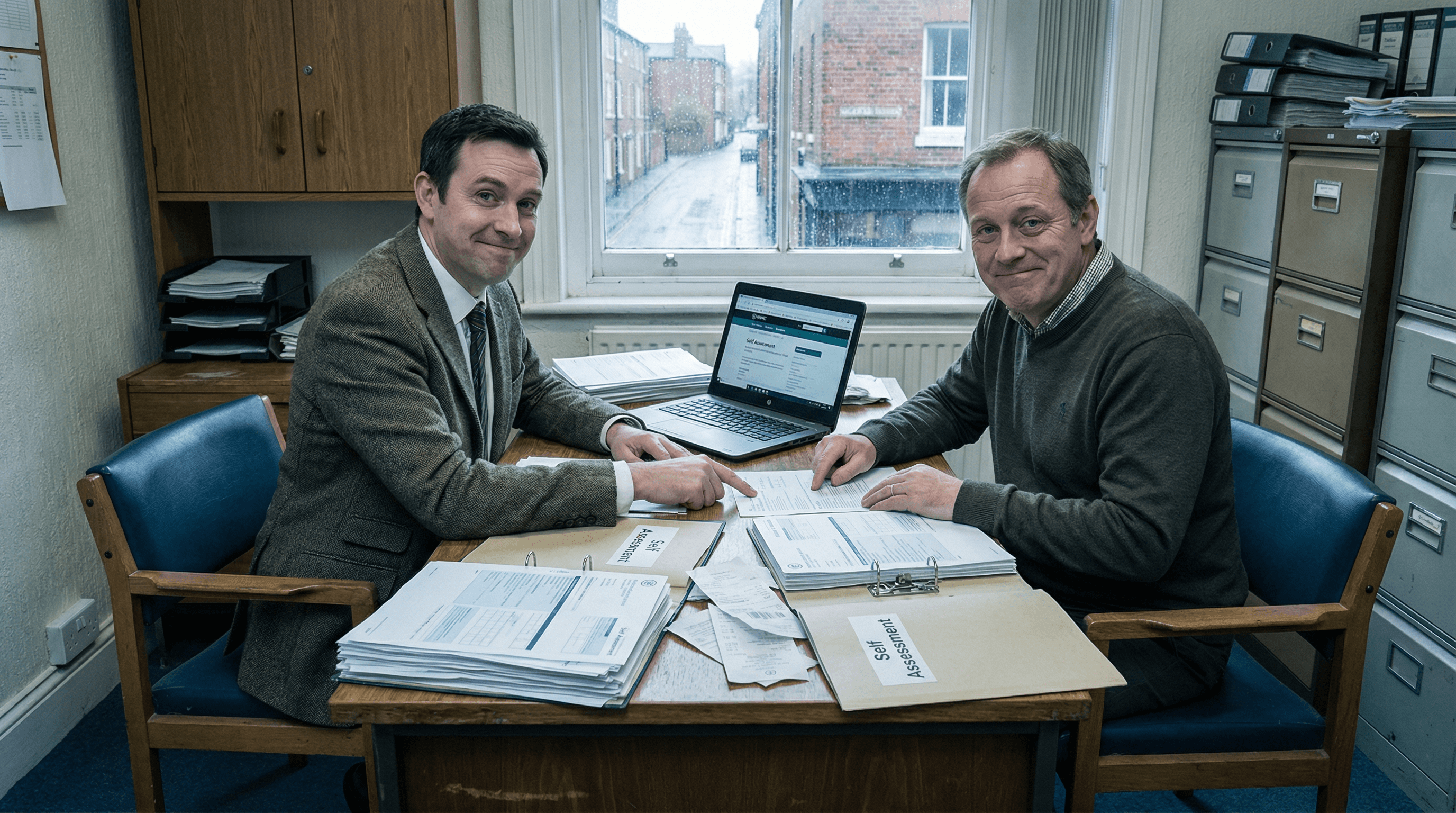 Four workers in black coveralls walk through an industrial facility.