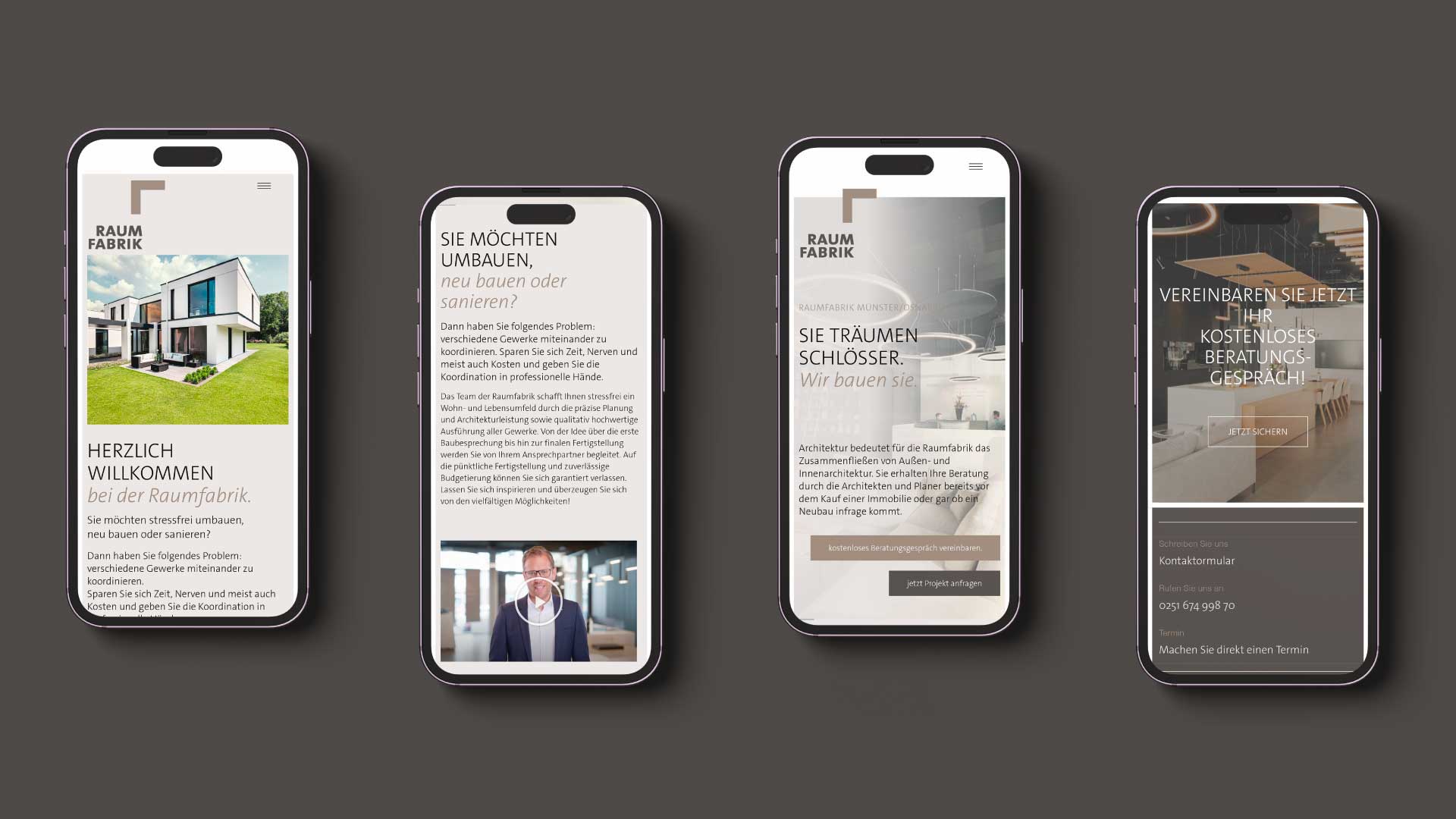 Mobile Version der Raumfabrik-Website – responsive Darstellung auf Smartphone mit intuitiver Navigation