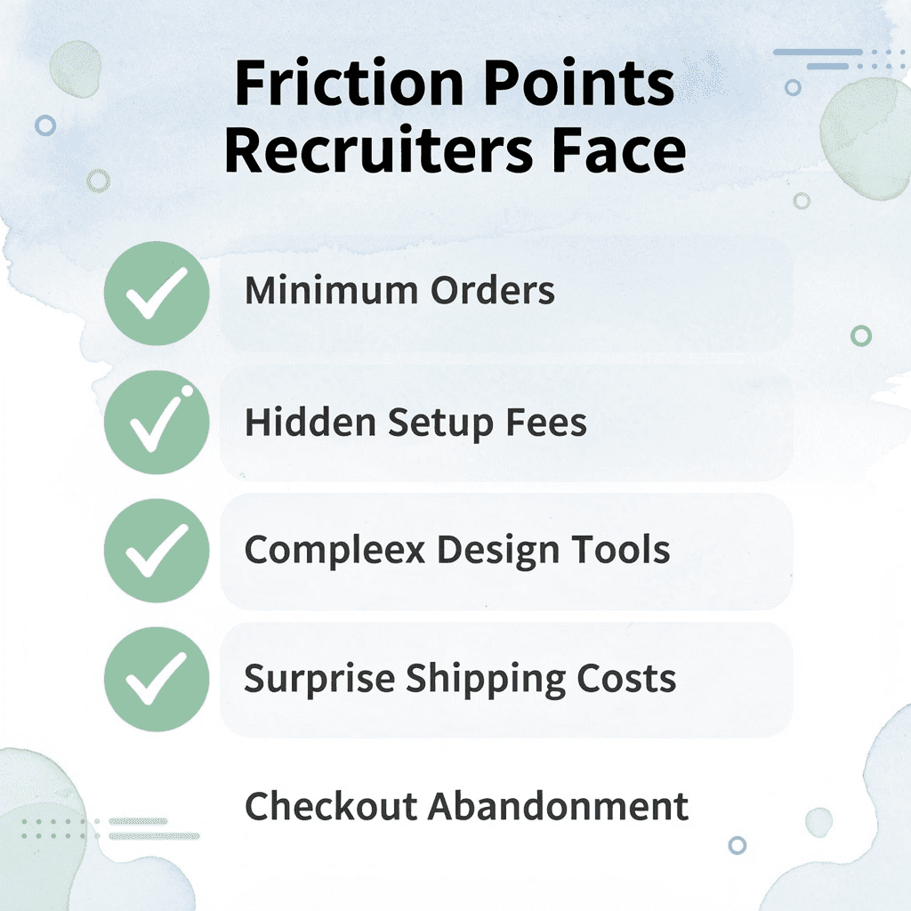 Checklist of common friction points recruiters face with custom apparel