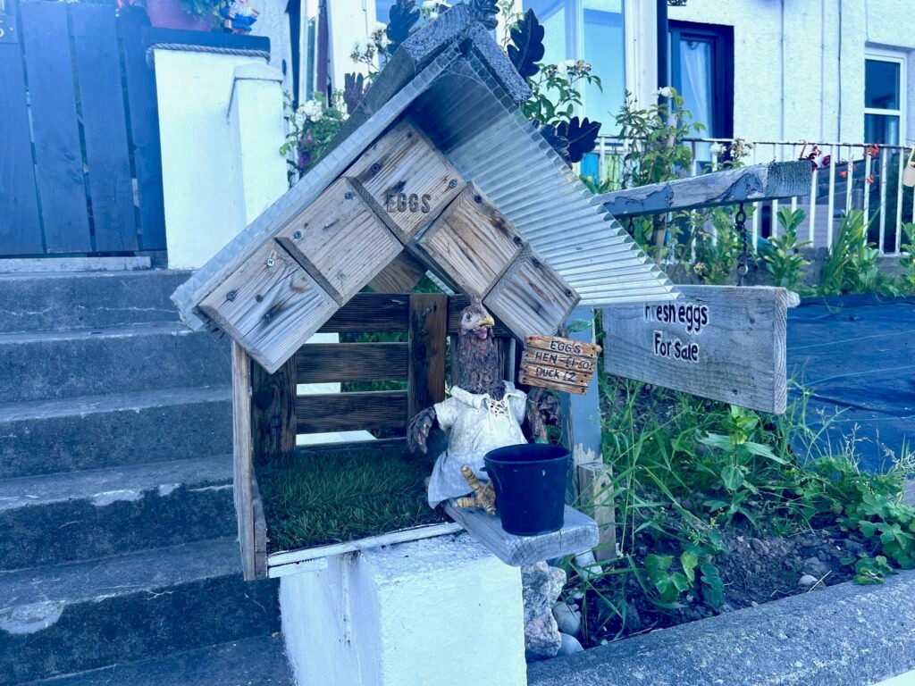Eggs for sale kept outside for a house for self service.