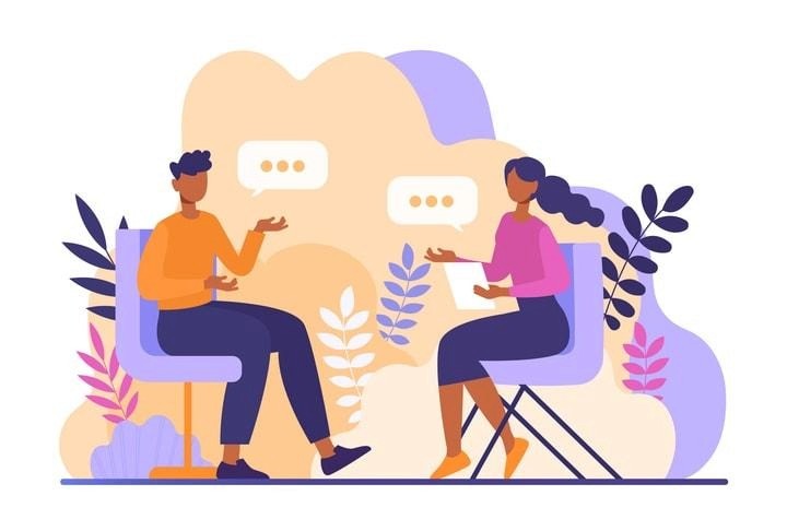 A depiction of an inclusive interview environment, showcasing respectful communication with diverse candidates.