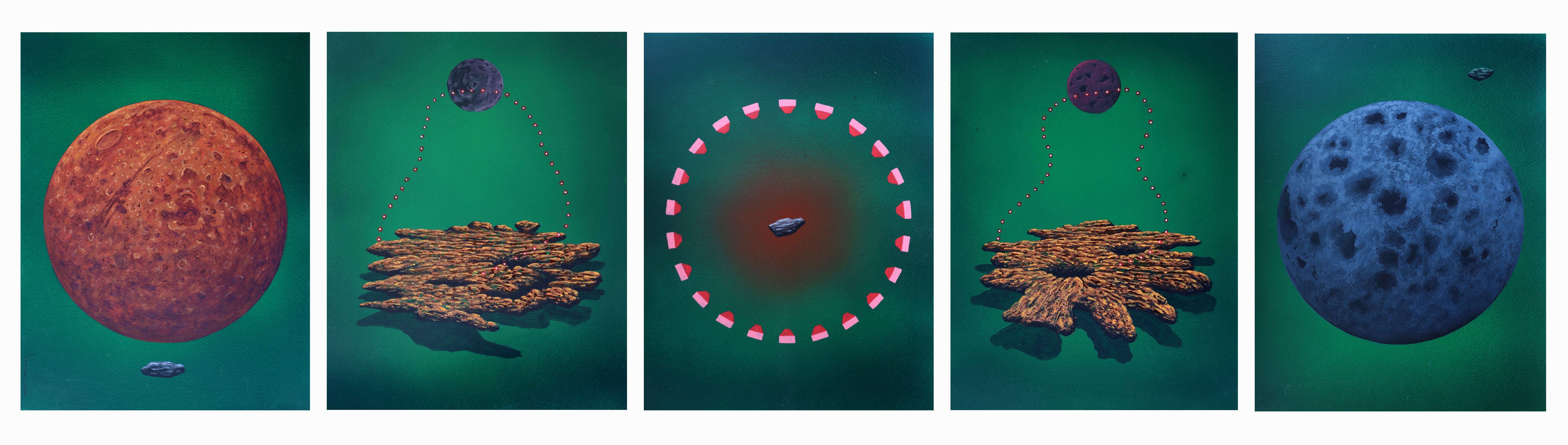 herd of sheep on road painting