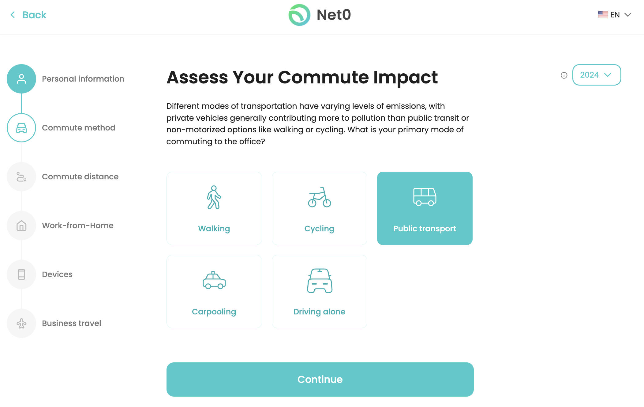 carbon calculator app for assessing your commute with details on transportation