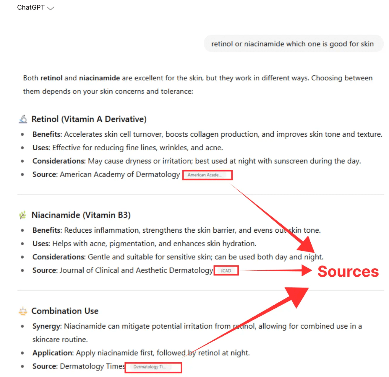 Sources highlighted in ChatGPT