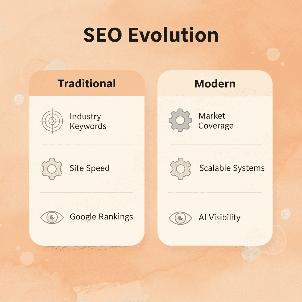 Comparison table showing traditional versus modern SEO requirements - Best National SEO Agency