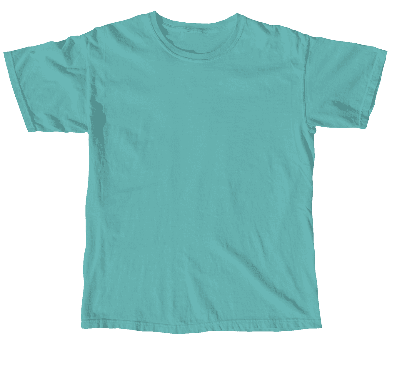 Plain teal t-shirt, short sleeves, laid flat