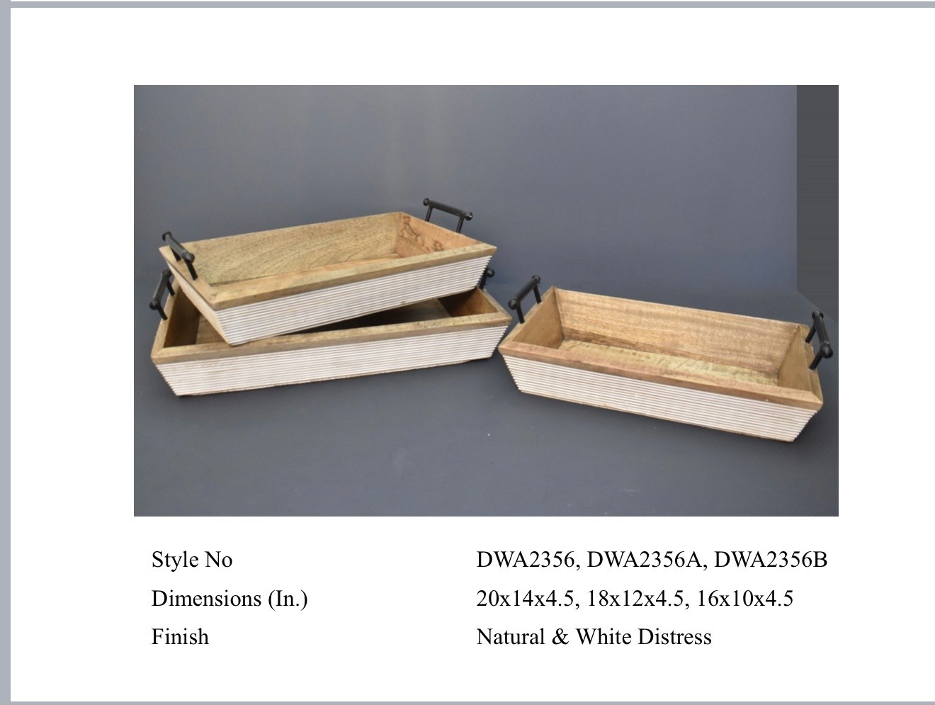Wooden serving trays with metal handles natural finish