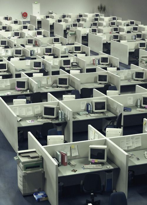 office space with many computer desktops