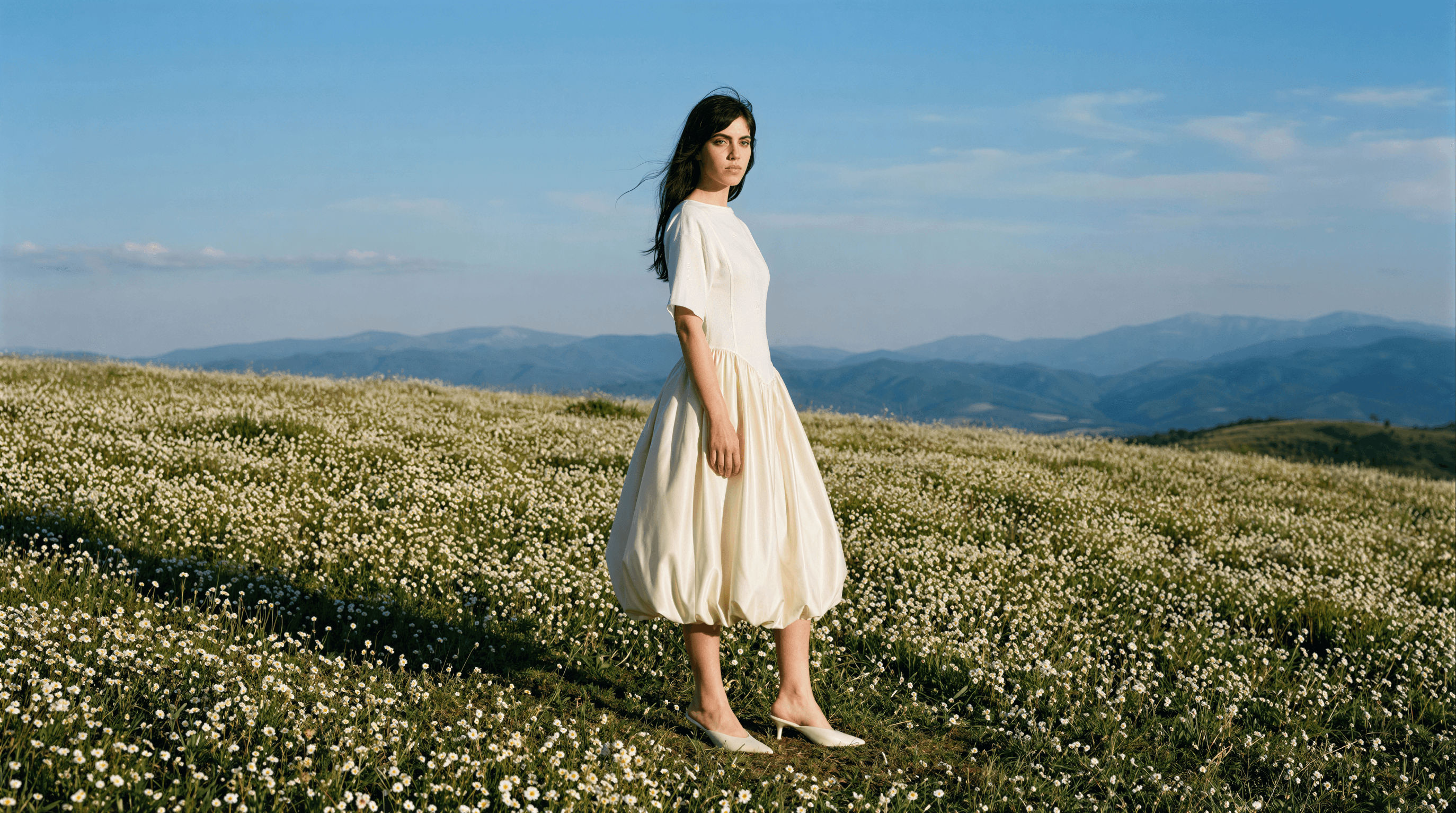 fashion photoshoot, flowers, ai model, realistic, best quality