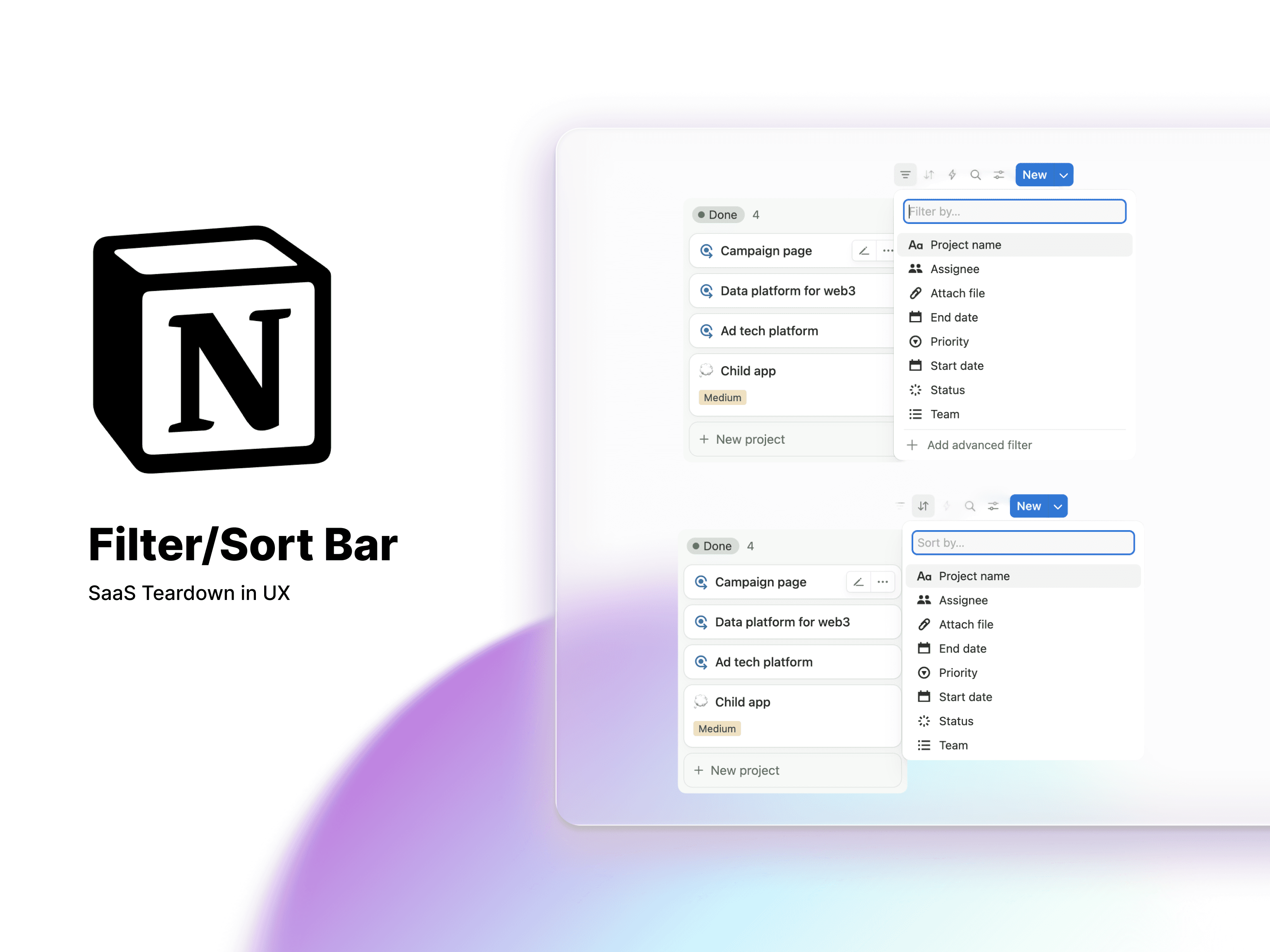 Filtering and sorting project status views in Notion database to organize tasks