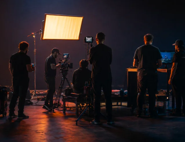 VideoLab crew lighting a studio set