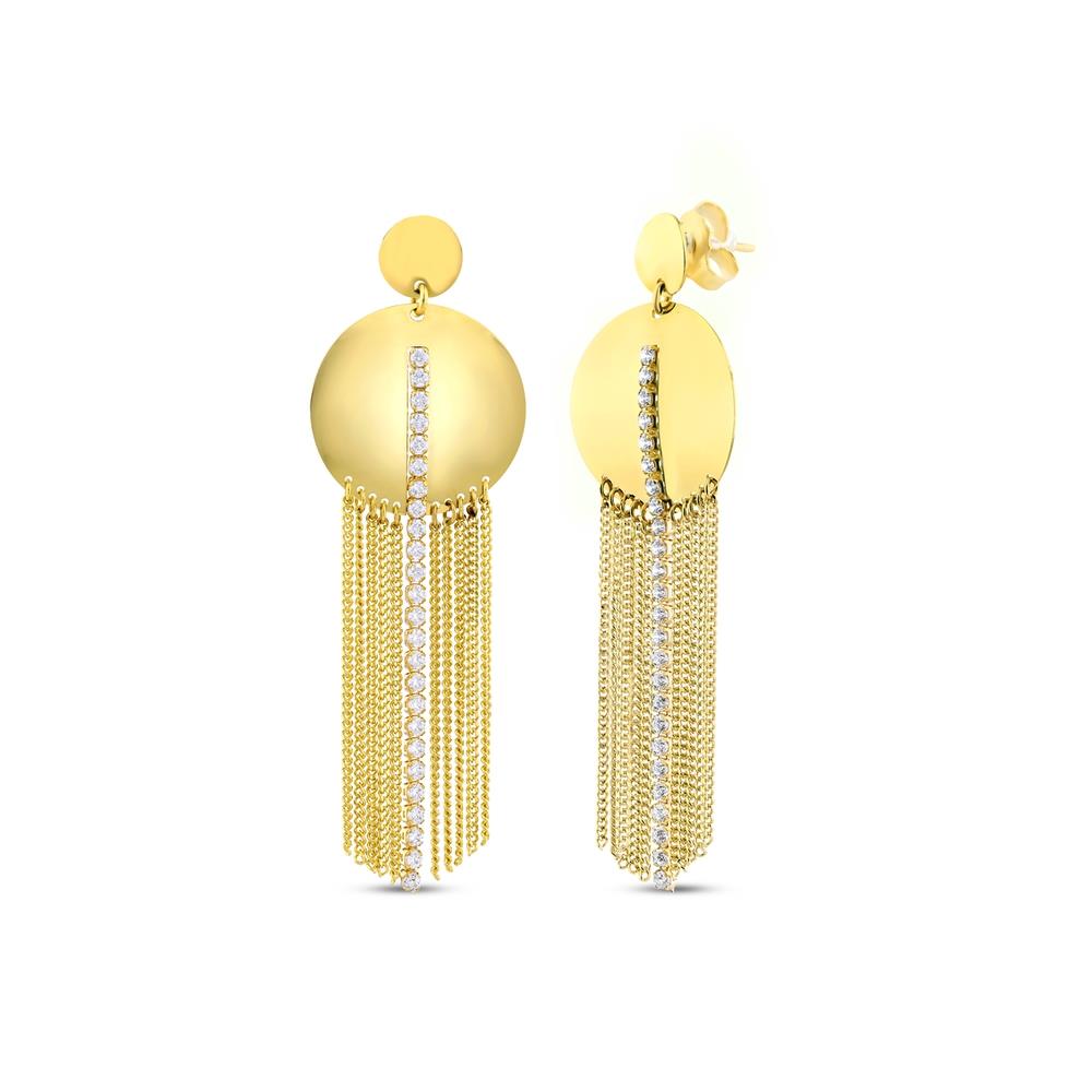 Assos Pırlanta 14 Ayar Altın Sallantılı Küpe Modern Tasarım