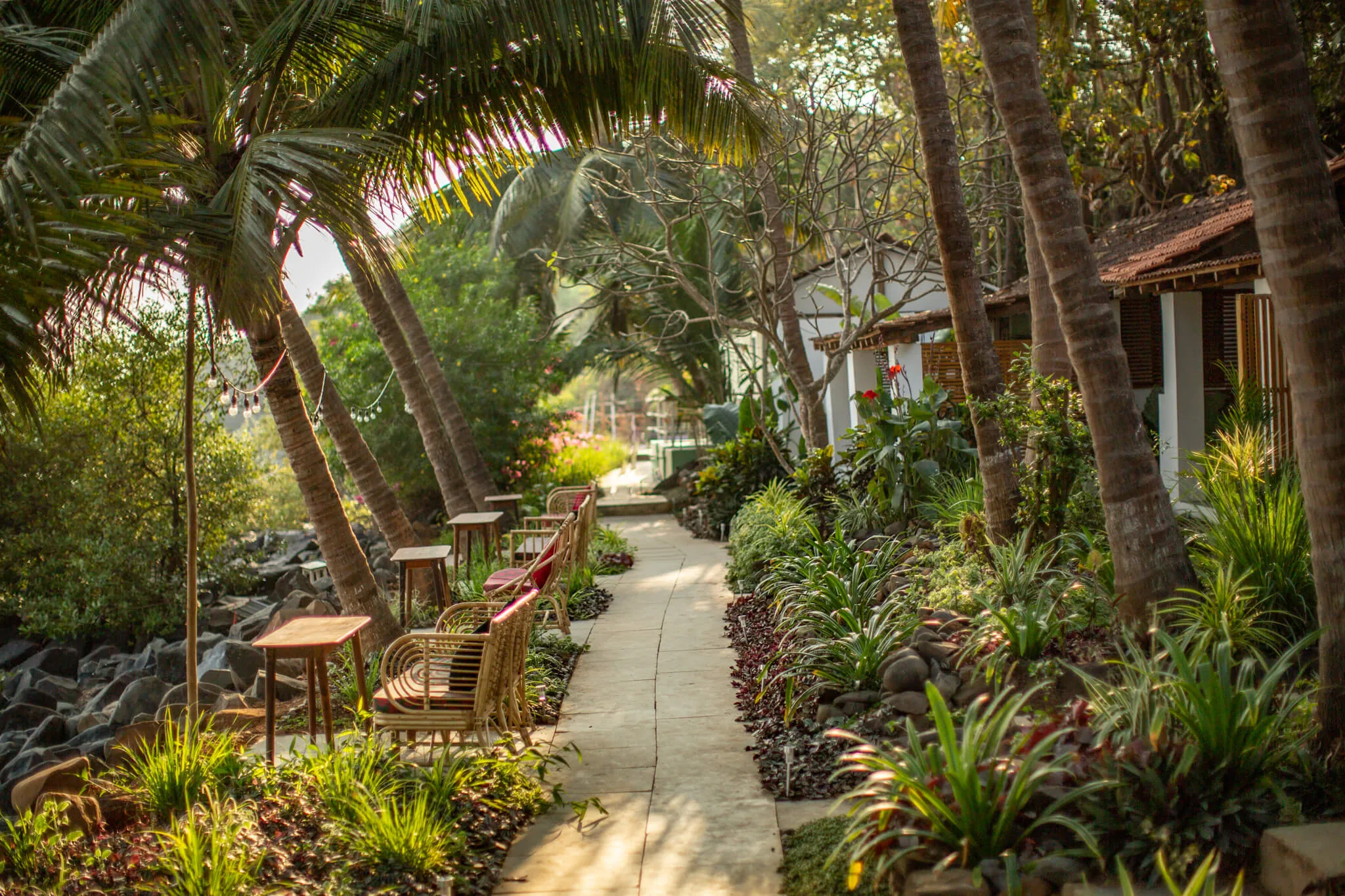 Loungers along the garden path at Casa Jaali