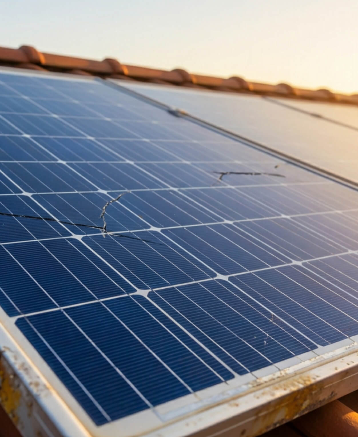 Solar panel with visible cracks identified during a solar panel inspection in Leeds