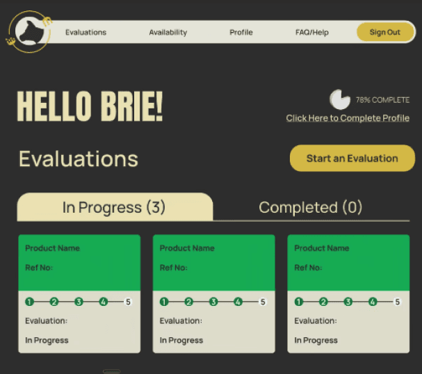 Welcome screen of evaluation dashboard