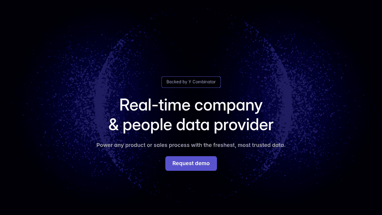 Crustdata homepage showing real-time B2B company data and sales intelligence platform for modern sales teams