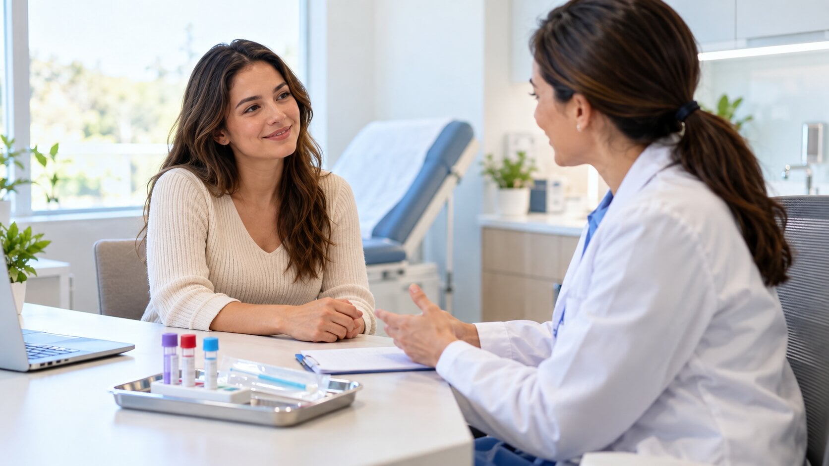 Woman discussing STD testing with a clinician