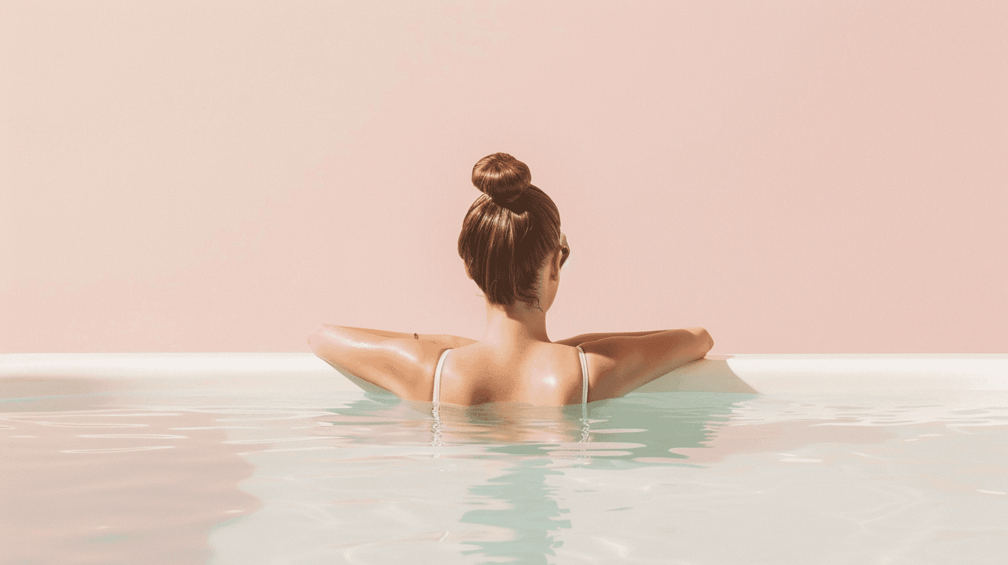 woman in a pool shot from backward