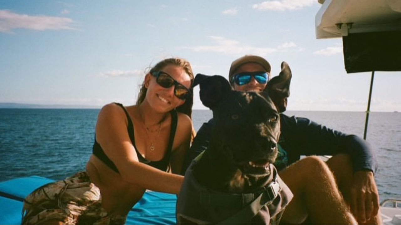 Christy, David and their dog Porter on their 2007 Tayana Vancouver 460 Pilot House