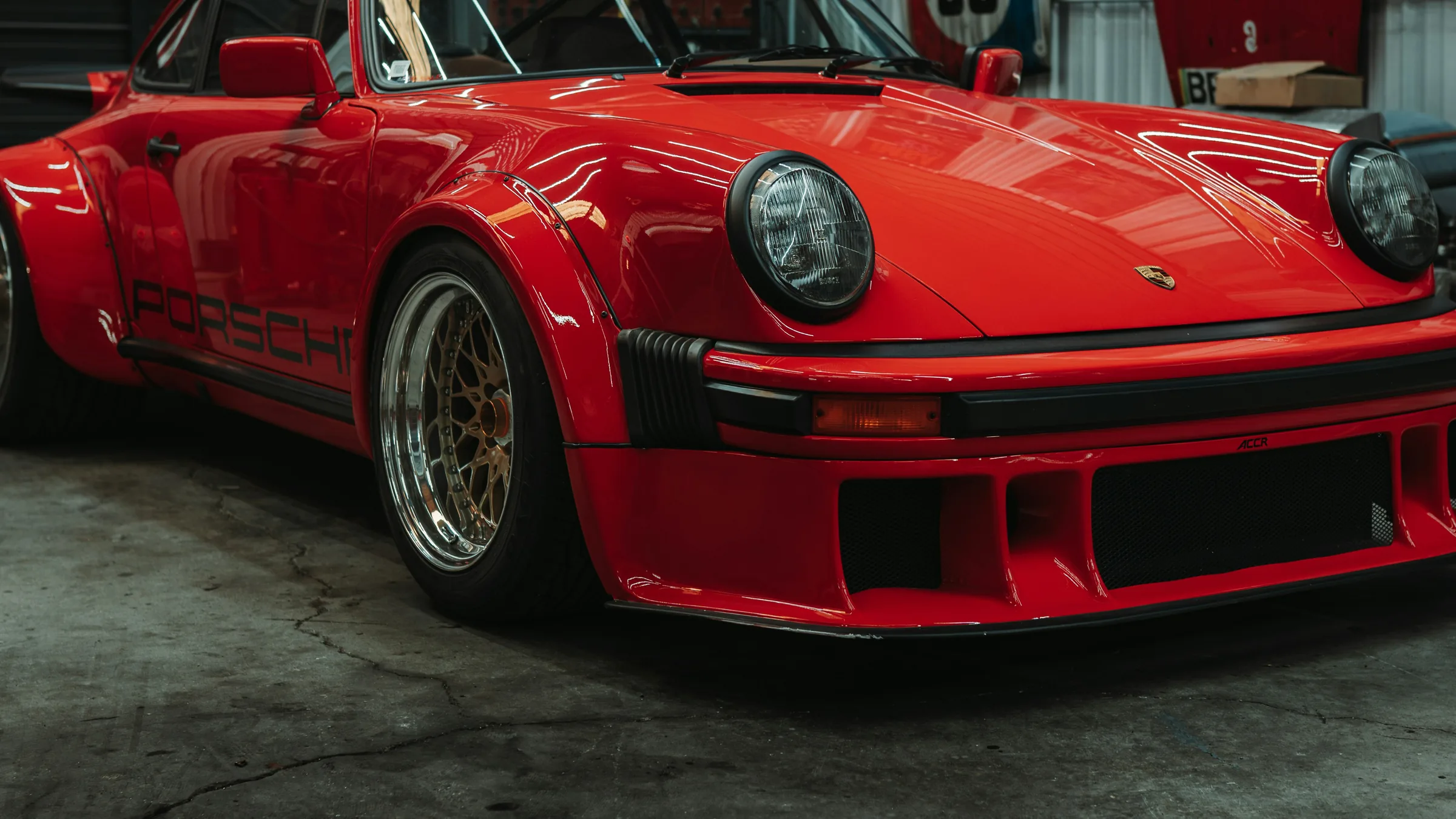 Air-cooled Porsche 911 in a specialist workshop