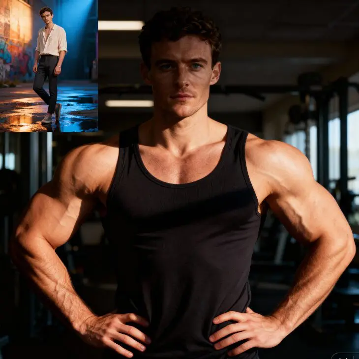 Transform a skinny man into a muscular man using Seedream 4.0 Free.