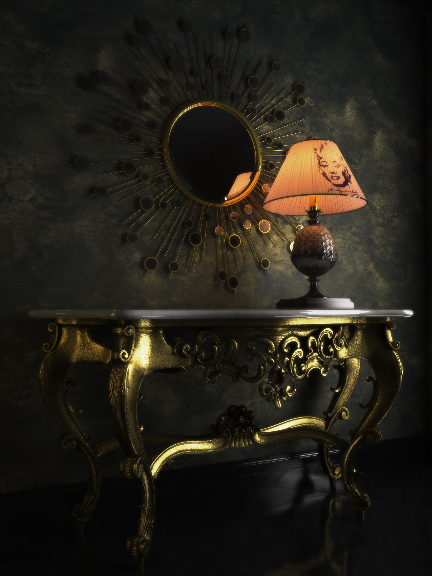 Classic Chic Baroque Console Table Arch Vis - 3d Visualization scene.