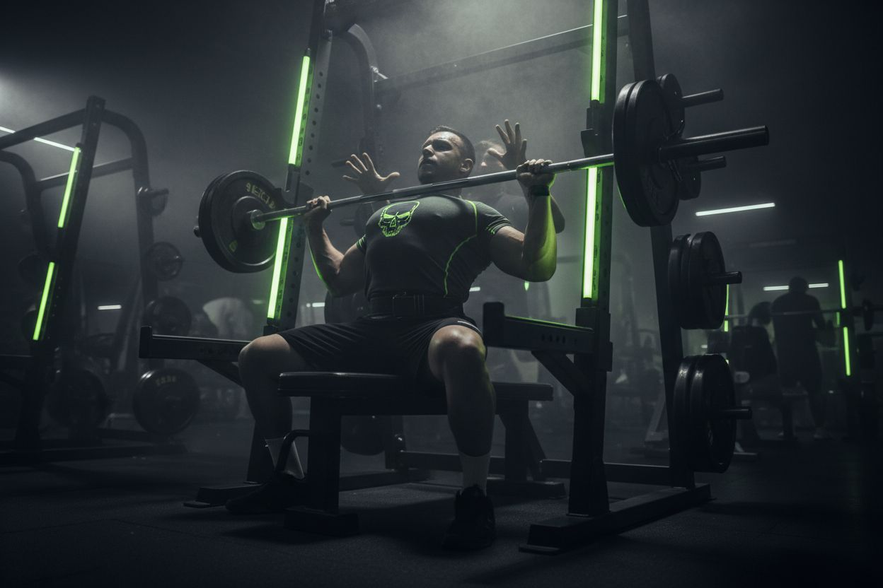 Barbell bench press on a rack