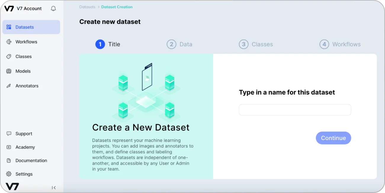 creating a new dataset in vy