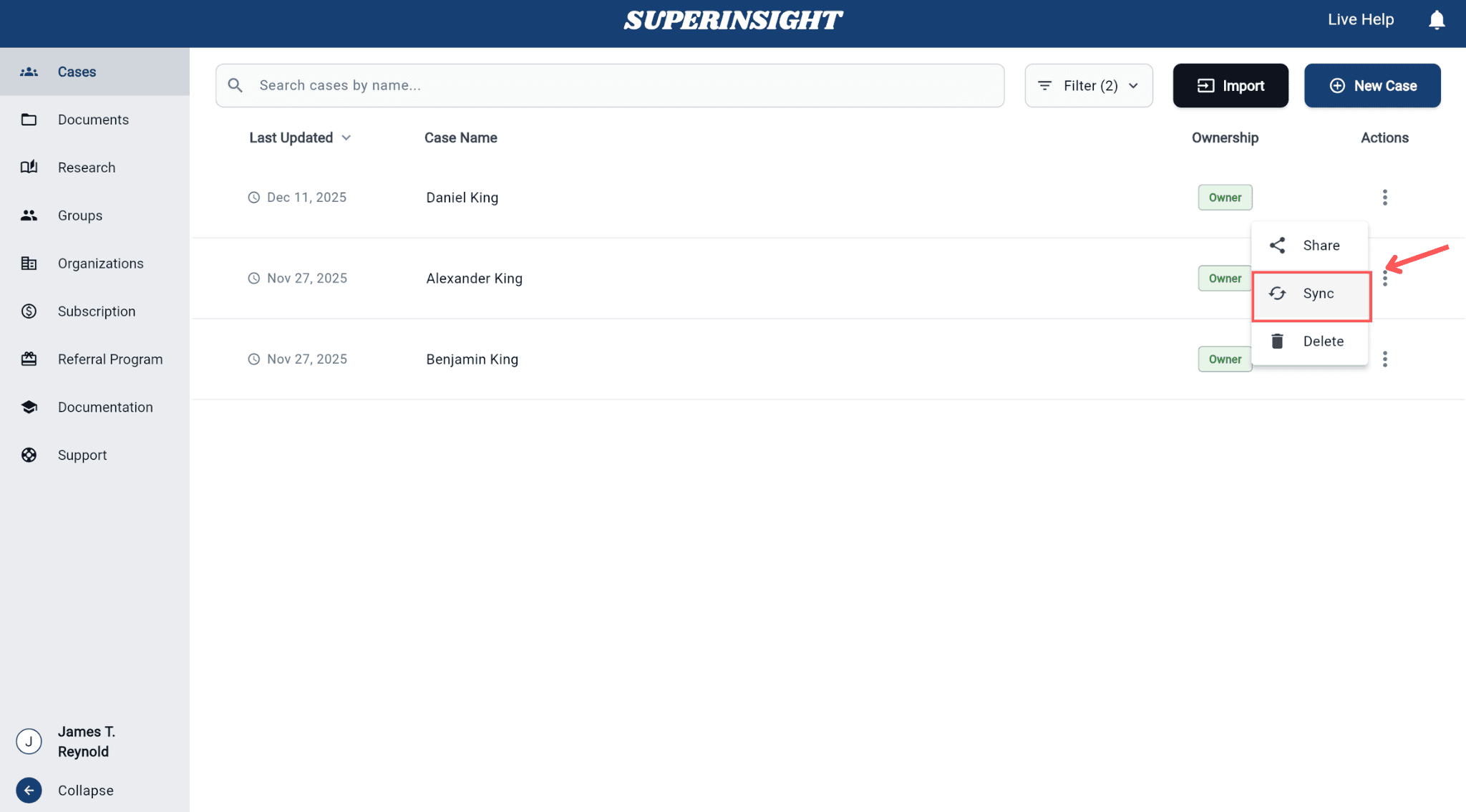 Re-sync option in Superinsight Cases tab