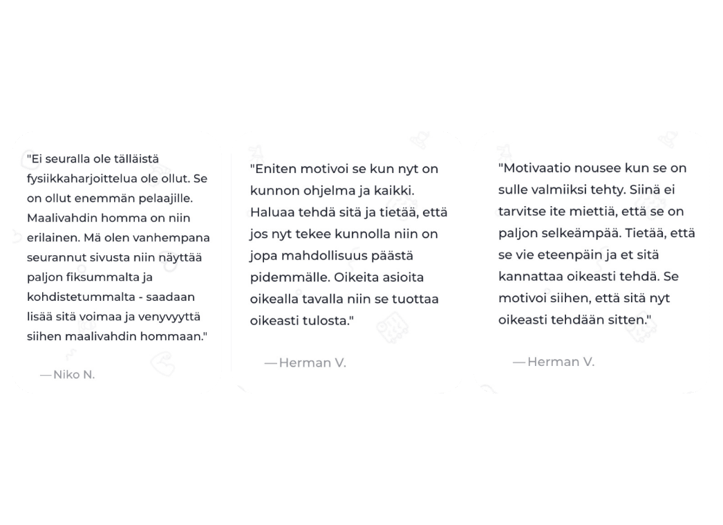 Asiakaspalautteita valmennettavilta