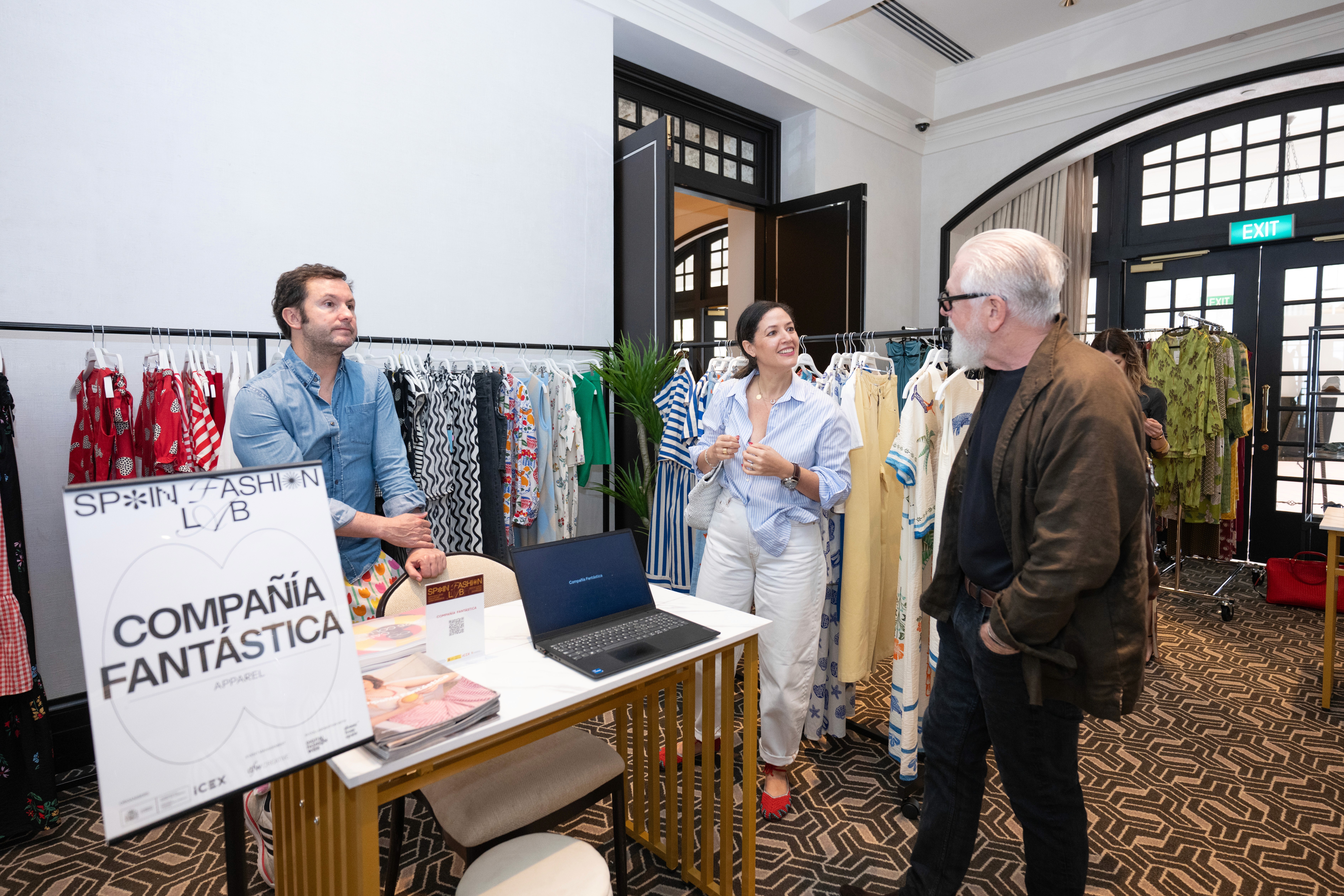 High-end B2B fashion event management showroom setup in Singapore for SpainFashion Lab, showcasing designer apparel and premium retail buyer matching