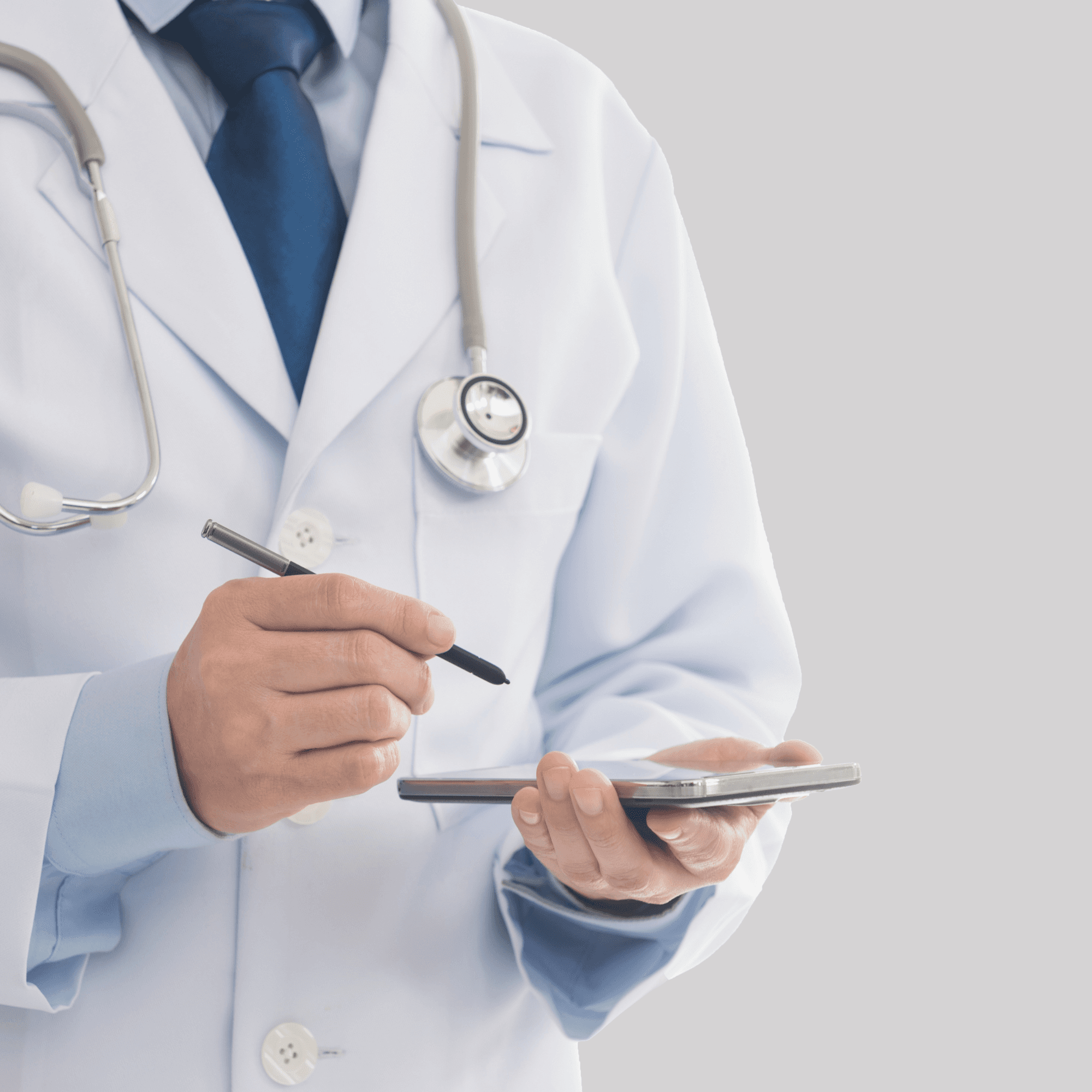Doctor consults with patient in medical office.