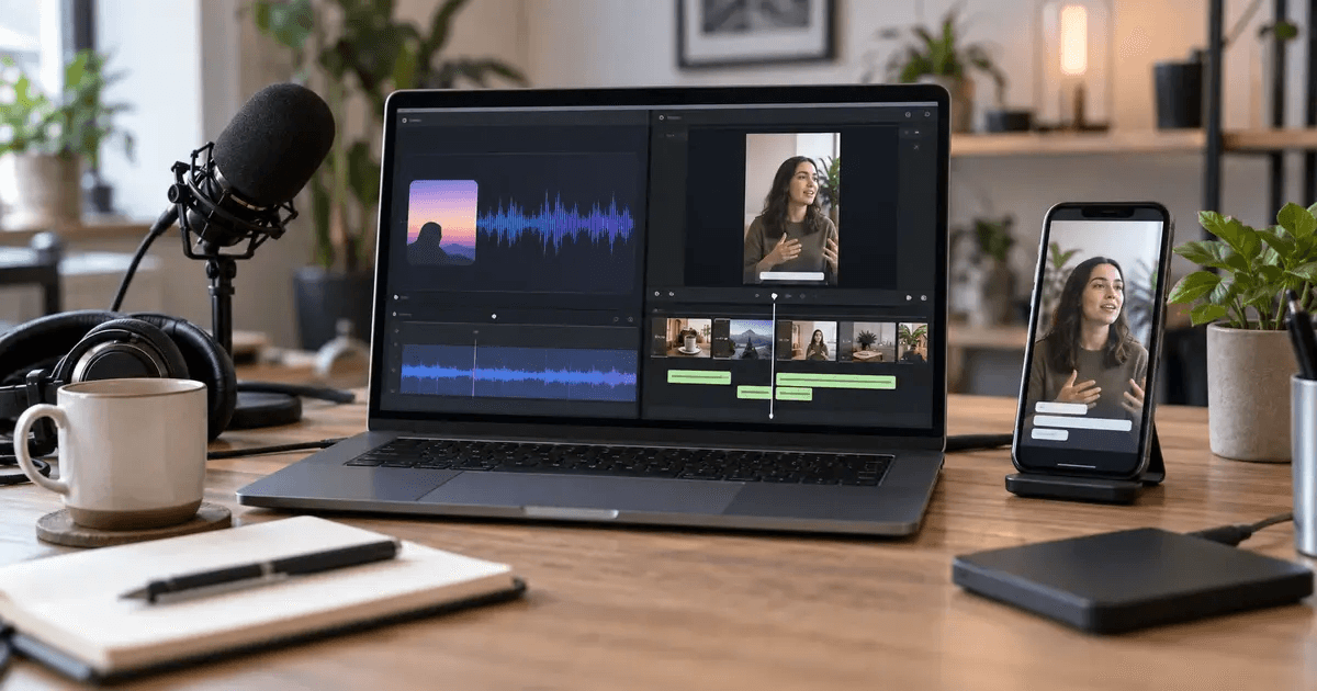 Video editing setup on desk workspace - Best Audiogram Maker